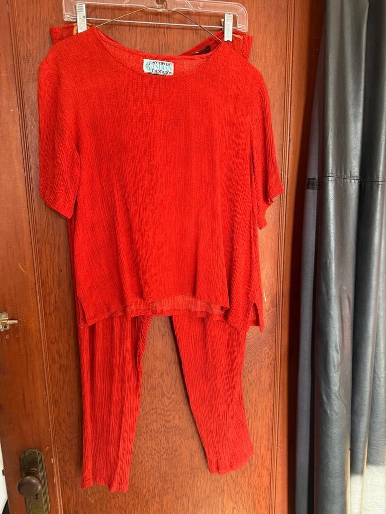 Crinkled Gauze Southwest Indian Foundation Red Two-Piece Top & Pant Set Small